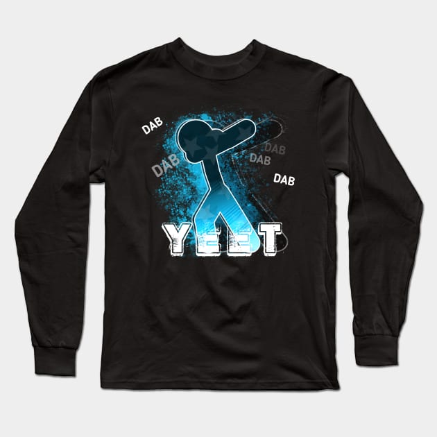 Yeet Dab - Dabbing Trendy Dance Emote Meme - Autumn Fall Kids Teens  - Stickman - Light Blue Long Sleeve T-Shirt by MaystarUniverse